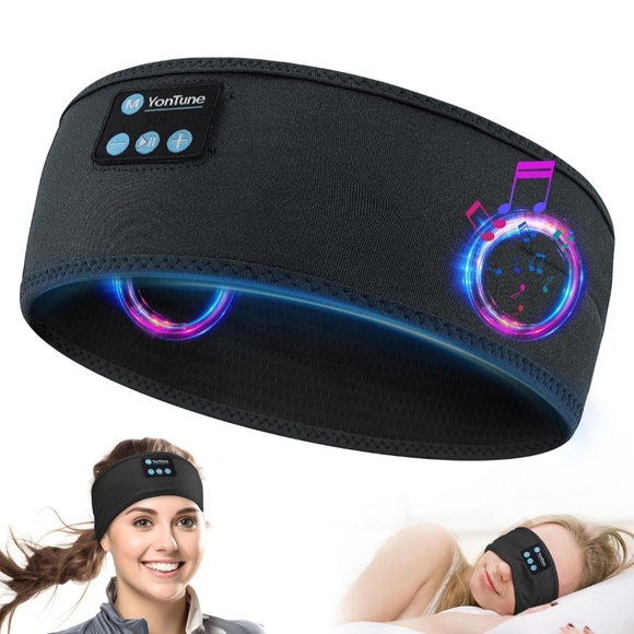 Black Bluetooth Headband with Built-in Headphones - Picture 1 of 7